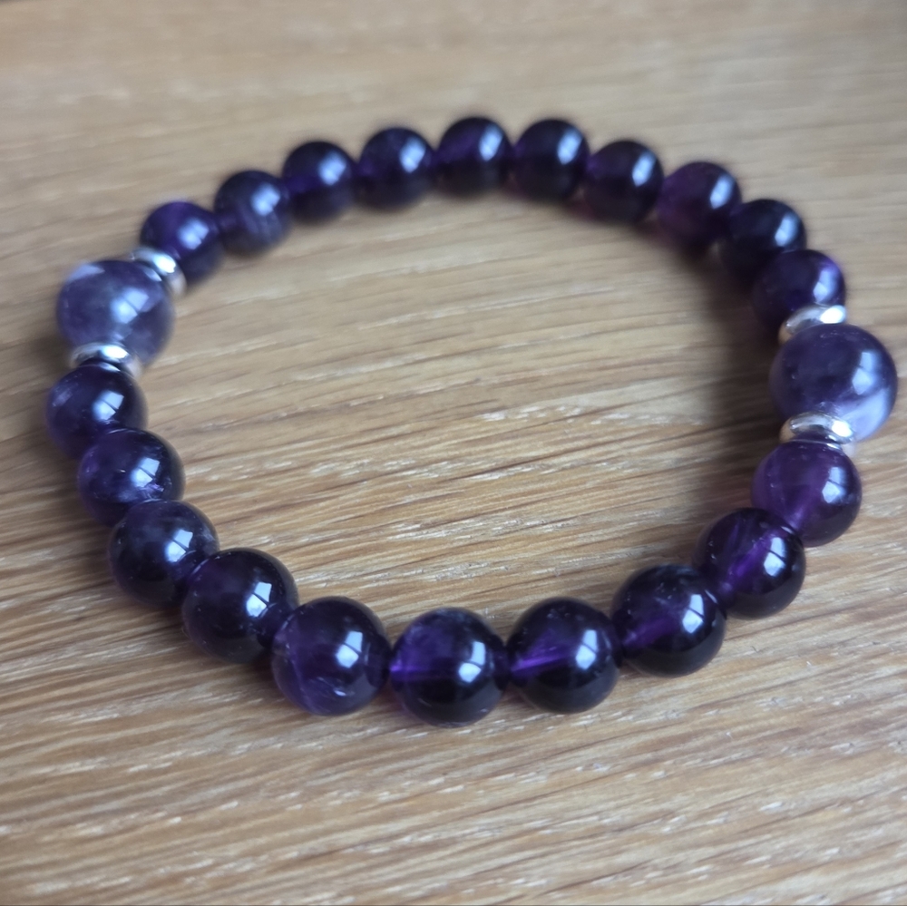 Amethyst Beads Stretch Bracelet - Hand Crafted - Picture 8 of 13